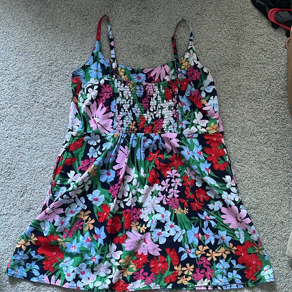 Linen Blend Summer Dress - Old Navy XXL Petite Dress Tropical Floral Pockets - Picture 6 of 8